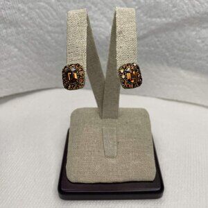 Vintage fire amber glass set on brass